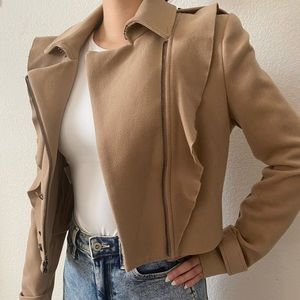 BCBGMAXAZRIA Camel Cropped Wool Jacket XS